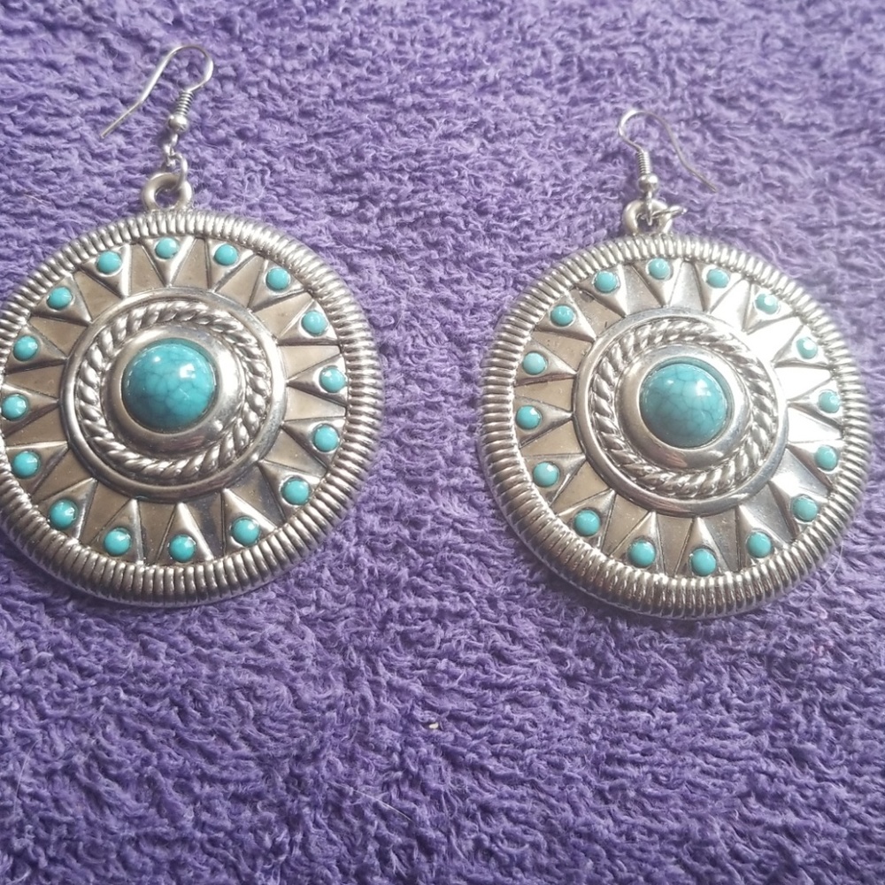 Turquoise and Silver "Rodeo Trend" Earrings